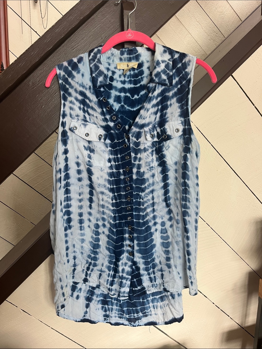 Rails Blue Tie-Dye Sleeveless Button-Front Shirt